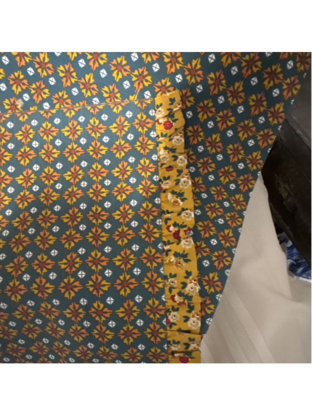 Cotton Rectangular Placemats Set of 4 Yellow Blue Floral Geometric Pattern - Picture 3 of 4